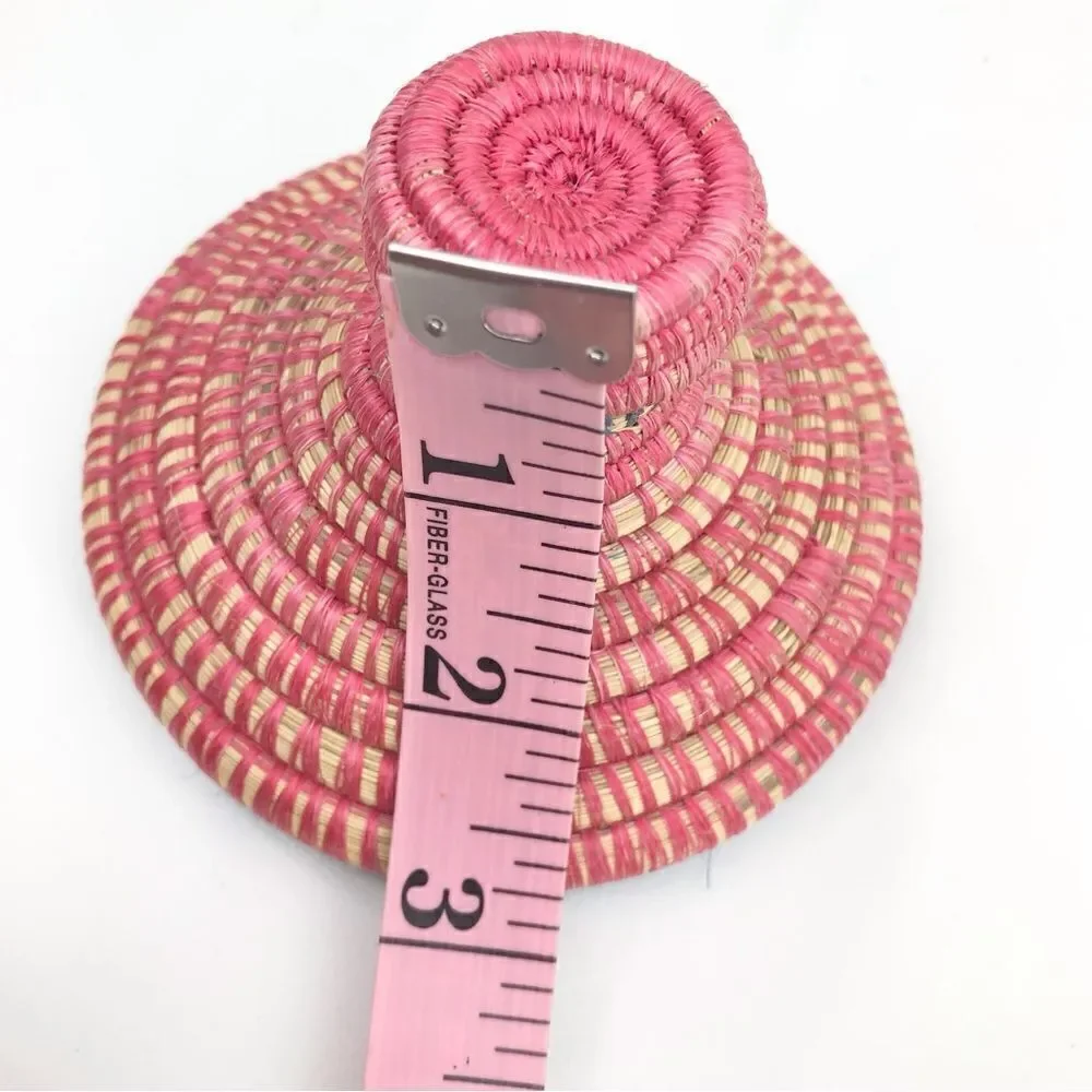 All Across Africa Handmade Colorful Woven Coil 11” Lidded Tassel Basket Canister